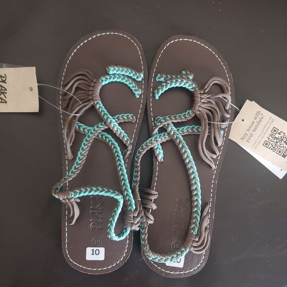 Plaka Flat Sandals Womens palm leaf slip on Stretch-to Fit Straps Sz 10 new - Picture 7 of 9